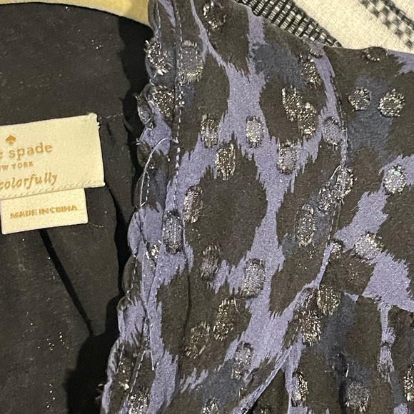 KATE SPADE WILD ONES NAVY LEOPARD CLIP DOT BOW BLOUSE SIZE XL GENTLY WORN - Picture 8 of 12